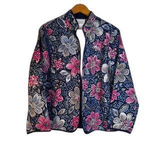 Alfred‎ Dunner Floral Quilted Open Front Jacket Asian Flair Lightweight Size 14P